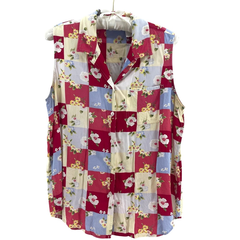 Vintage 90s Liz Claiborne Patchwork Button Down Top Women M Red Western Cottage
